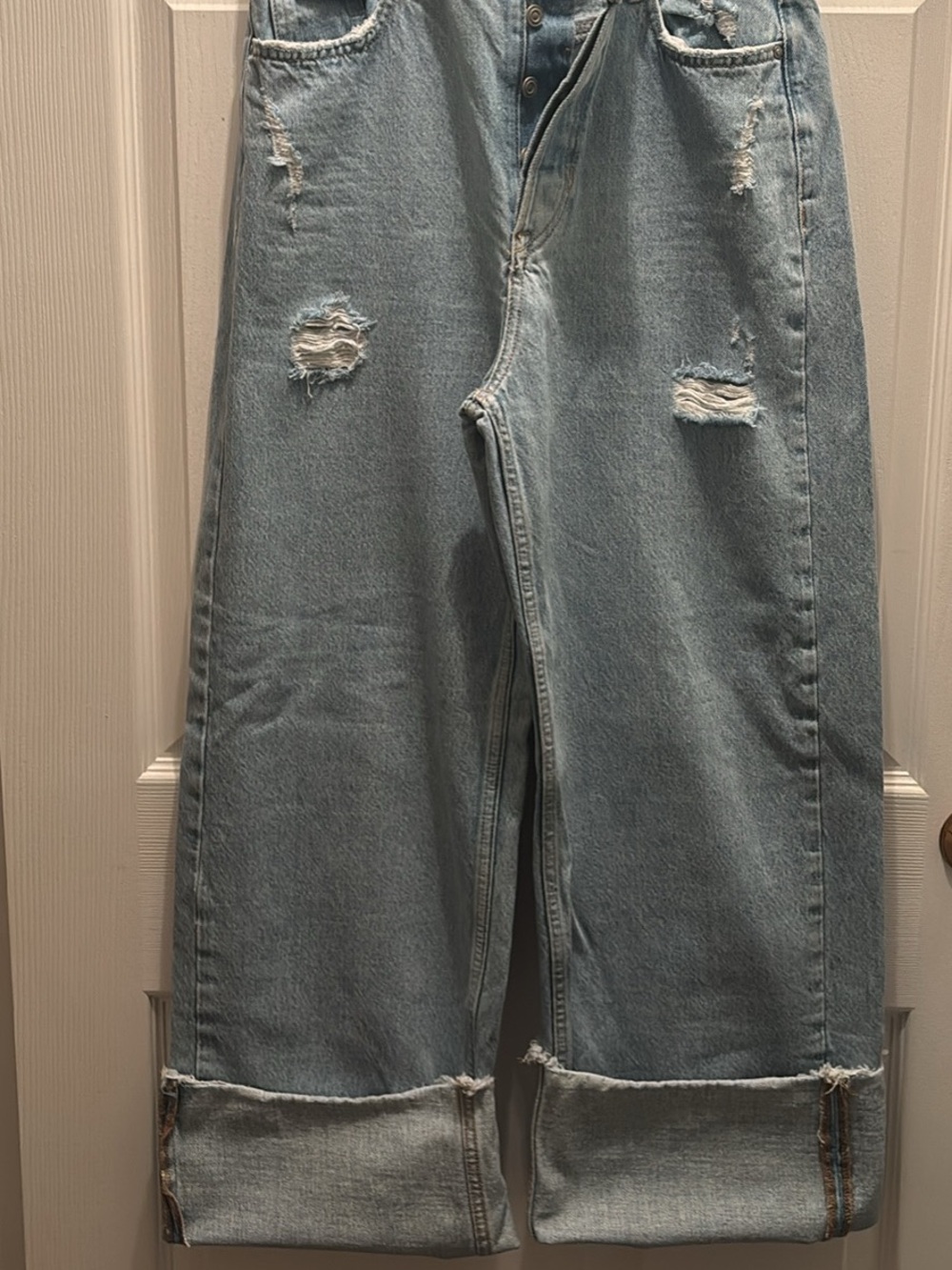 Zara Light Wash Distressed High-Waist Wide Leg Jeans